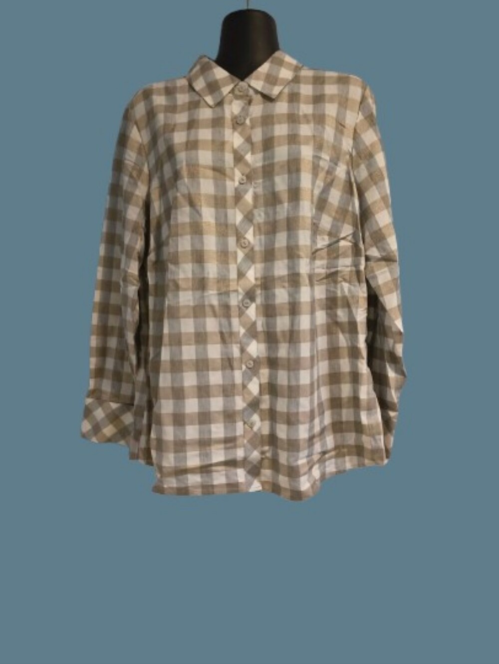 Foxcroft Beige & White Gingham Button-Down  Women's Size 14w Shirt